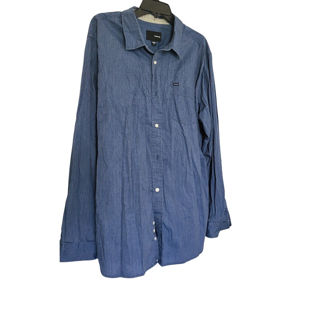 Hurley Mens‎ Blue Denim Button Down Long Sleeve Business Casual Preppy Shirt XXL